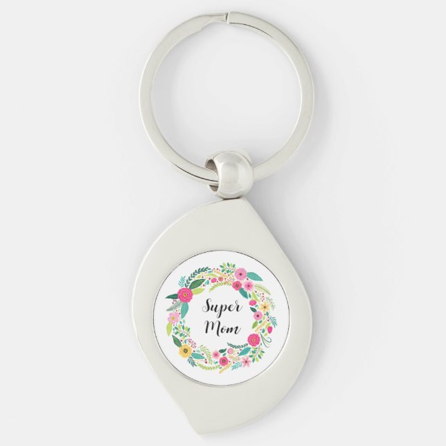 Colourful Rustic Floral Wreath Key Ring (Front)