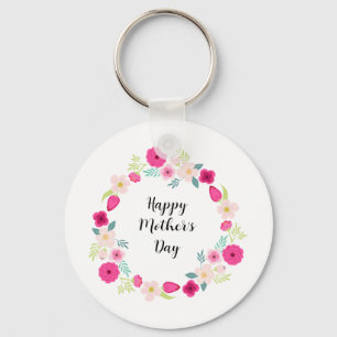 Colourful Rustic Floral Wreath Key Ring