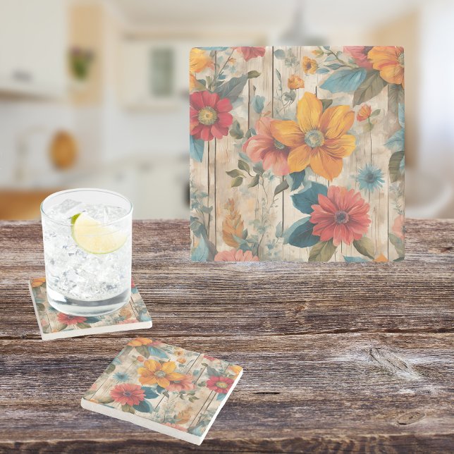 Colourful Rustic Flower  Stone Coaster (Creator Uploaded)