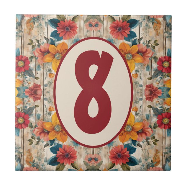 Colourful Rustic Flowers Customisable Ceramic Tile (Front)