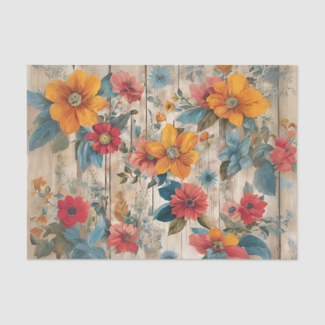 Colourful Rustic Flowers Decoupage Tissue Paper (Front)