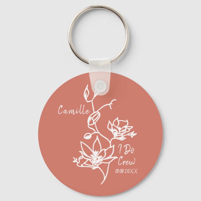 Colourful Rustic I Do Crew Bridesmaid Bridal Party Key Ring (Front)