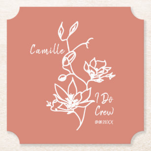 Colourful Rustic I Do Crew Bridesmaid Bridal Party Paper Coaster