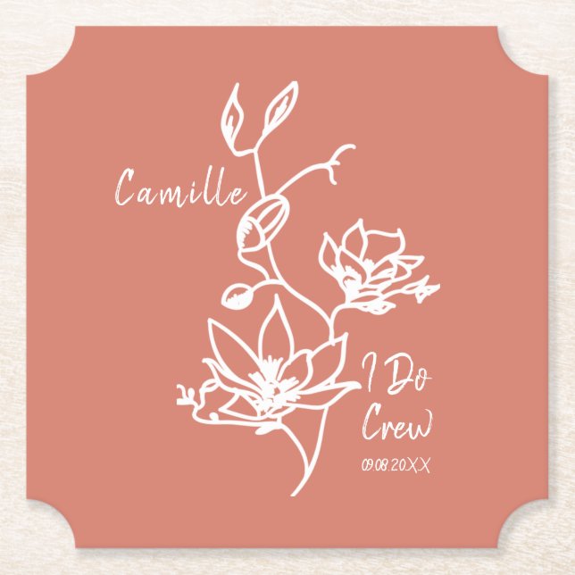 Colourful Rustic I Do Crew Bridesmaid Bridal Party Paper Coaster (Front)
