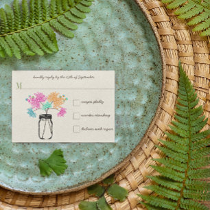 Colourful Rustic Mason Jar Wildflower Wedding RSVP Card