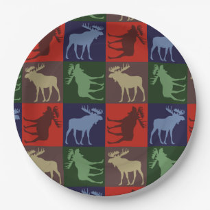 Colourful rustic moose square paper plates