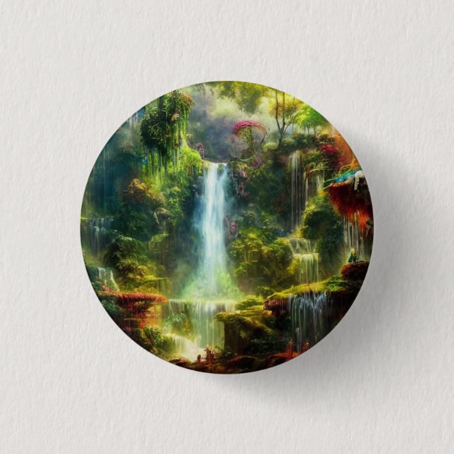 Colourful Rustic Nature Waterfalls Button (Front)