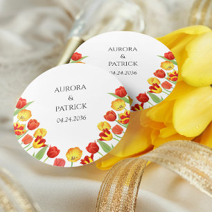 Colourful Rustic Spring Tulip Floral White Wedding Classic Round Sticker