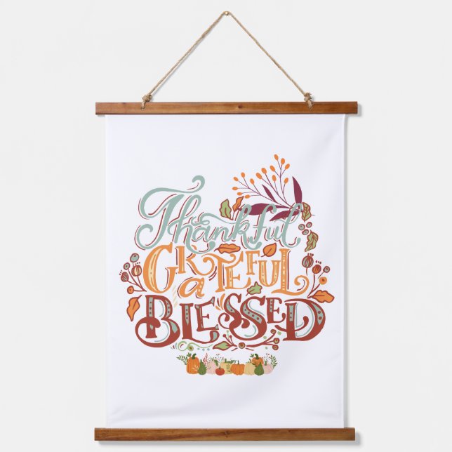 Colourful Rustic Thankful Grateful Blessed  Hanging Tapestry (Front)