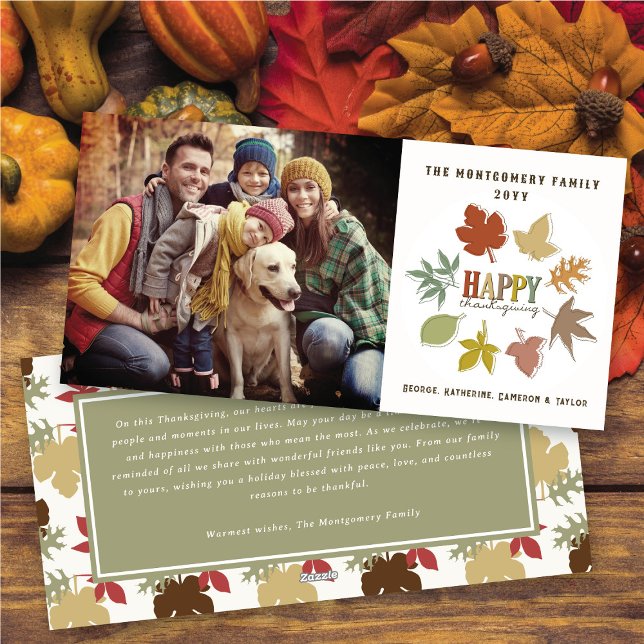 Colourful Rustic Thanksgiving Leaves Wreath Photo Holiday Card (Colorful Rustic Thanksgiving Leaves Wreath Photo Holiday Card @ fat_fa_tin)