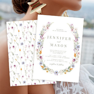 Colourful rustic tiny wildflower wedding Invitatio Invitation
