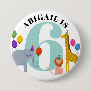 Colourful Safari Animals Birthday Name and Age 7.5 Cm Round Badge