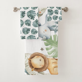 Colourful safari jungle animals bath towel set