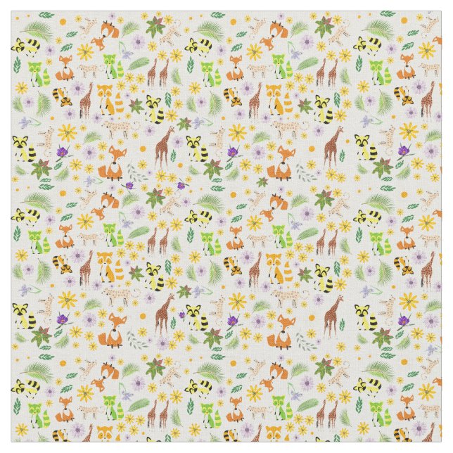 Colourful safari pattern l Wild animal nursery Fabric (Close Up)