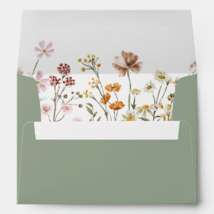 Colourful Sage Green Wildflower Bridal Shower Envelope