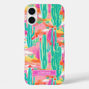 Colourful Saguaro Cacti Personalised iPhone 16 Plus Case