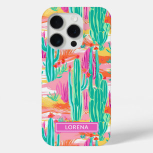 Colourful Saguaro Cacti Personalised iPhone 15 Pro Case