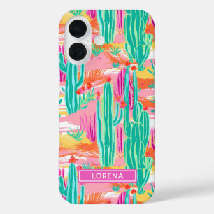 Colourful Saguaro Cacti Personalised iPhone 16 Case