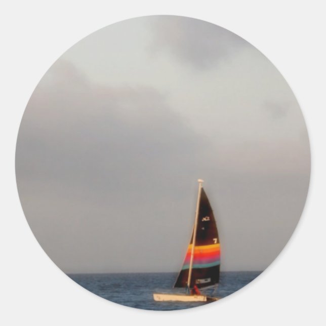 Colourful Sailboat Classic Round Sticker (Front)