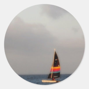 Colourful Sailboat Classic Round Sticker