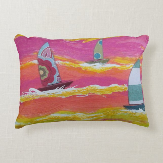 Colourful Sailboats Decorative Cushion (Front)