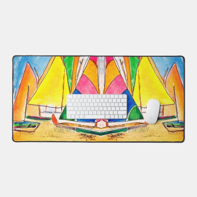 Colourful Sailboats On Beach Desk Mat (Keyboard & Mouse)