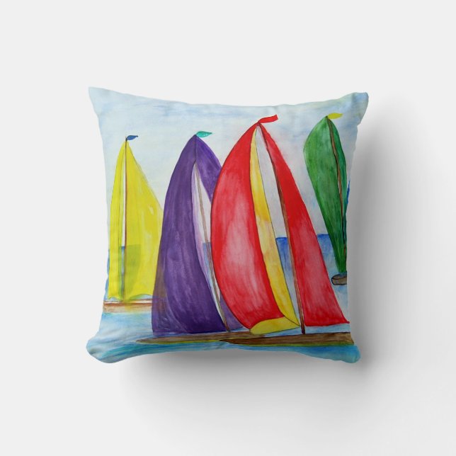 Colourful Sails Nautical Pillow (Front)