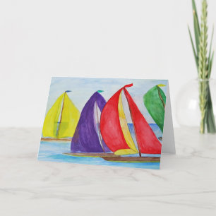 Colourful Sails sailboat nautical greeting card