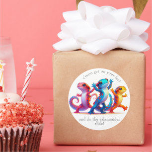 Colourful Salamanders do the Salamander Slide Classic Round Sticker