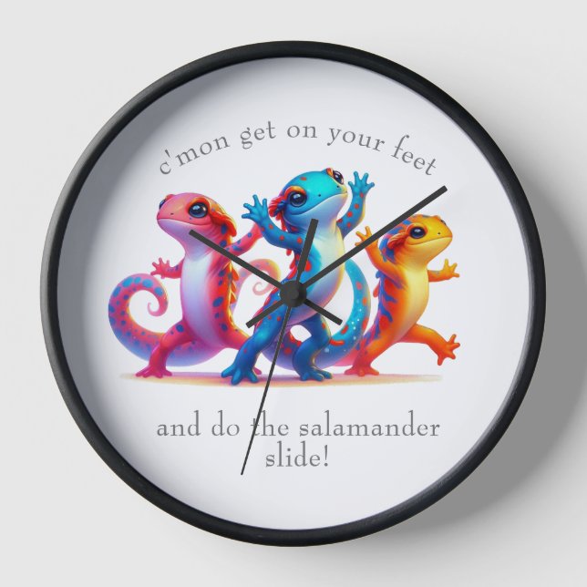 Colourful Salamanders do the Salamander Slide Clock (Front)