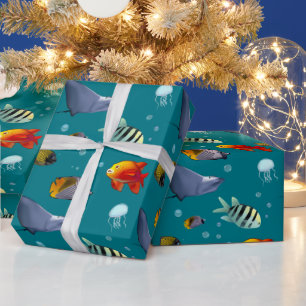 Colourful Saltwater Fish Cartoon Wrapping Paper