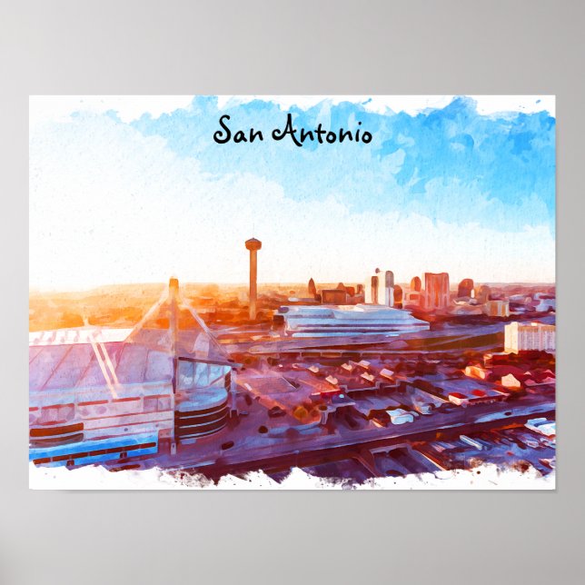 Colourful San Antonio Texas Panorama View Poster (Front)