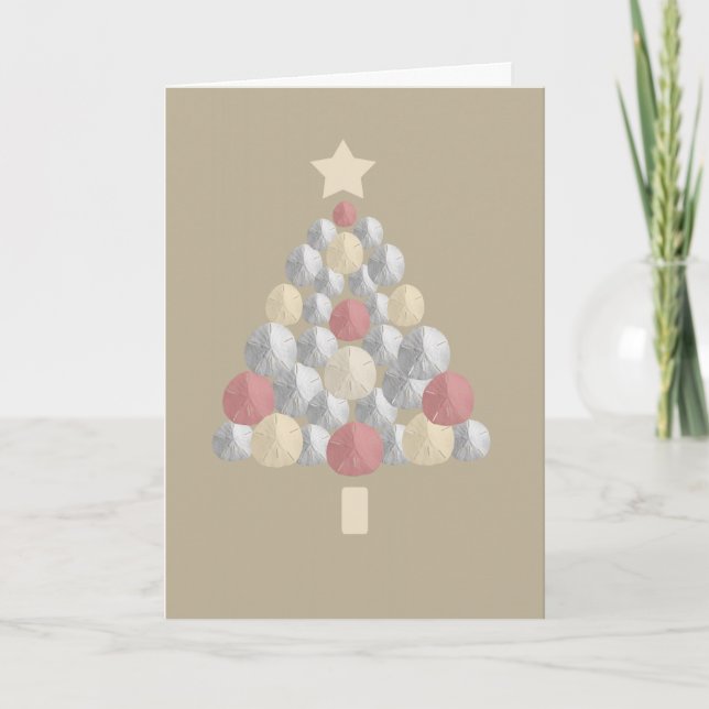 Colourful Sand Dollar Christmas Tree (dark tan) Holiday Card (Front)