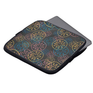 Colourful Sand Dollar Pattern on Black Laptop Sleeve
