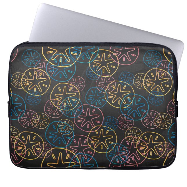 Colourful Sand Dollar Pattern on Black Laptop Sleeve (Front)