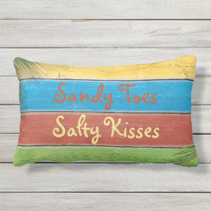 Colourful Sandy Toes Salty Kisses Outdoor Pillow