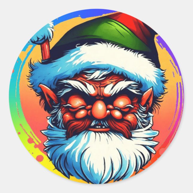 Colourful Santa-claus cartoon illustration  Classic Round Sticker (Front)