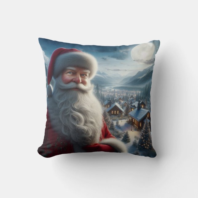 Colourful Santa Claus Resting Before Continuing on Cushion (Front)