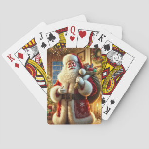 Colourful Santa Claus Resting Before Continuing on Playing Cards