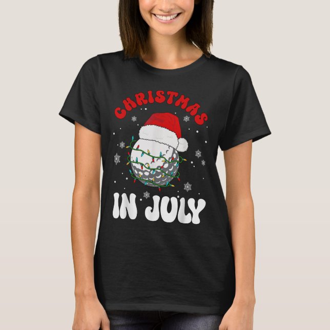 Colourful Santa Hat Lights Funny Golf Lover Christ T-Shirt (Front)