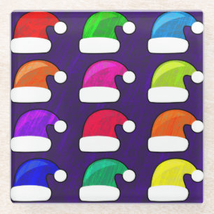 Colourful Santa Hats Glass Coaster