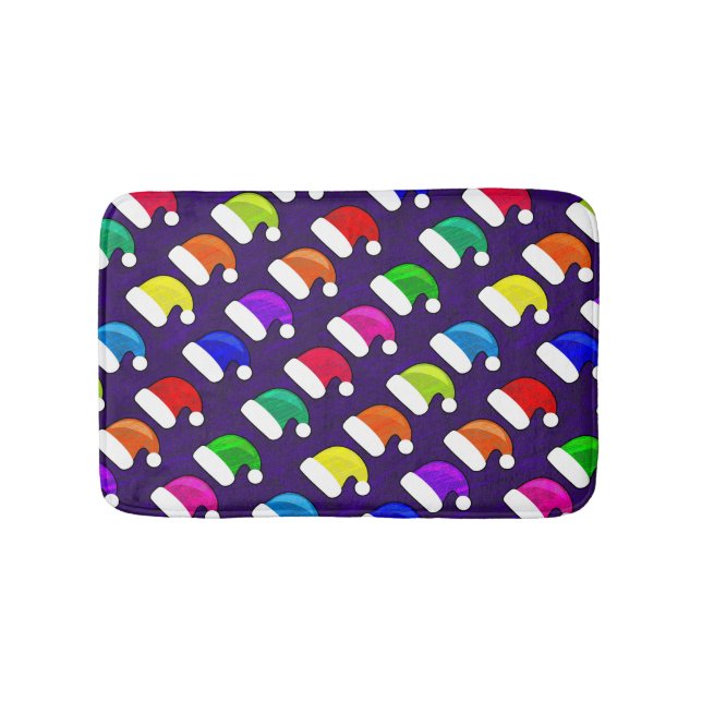 Colourful Santa Hats Small Bath Mat (Front)