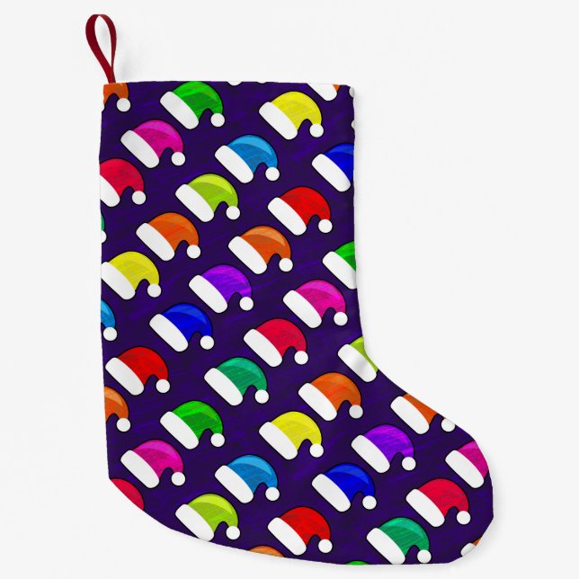 Colourful Santa Hats Small Christmas Stocking (Front)