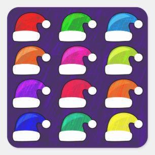 Colourful Santa Hats Square Sticker