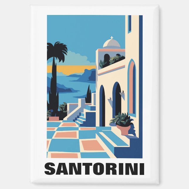 Colourful Santorini Greece Architecture Painting Magnet (Front)
