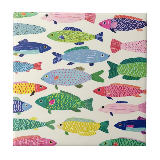 Colourful Sardines Seamless Pattern (1) Ceramic Tile (Front)