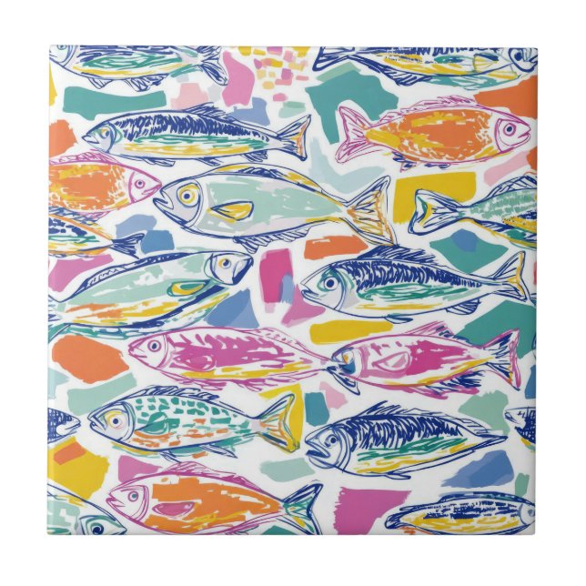 Colourful Sardines Seamless Pattern (2) Ceramic Tile (Front)