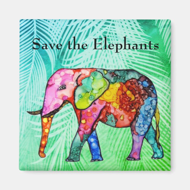 Colourful Save the Elephants Magnet  (Front)