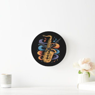 Colourful Saxophone Music Flow Jazz Instrument Round Clock