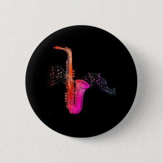 Colourful Saxophone on Music sheet for Saxophonist 6 Cm Round Badge